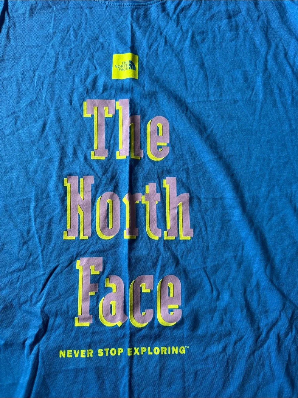 The North Face Bright Blue Logo Tee with Yellow Accents